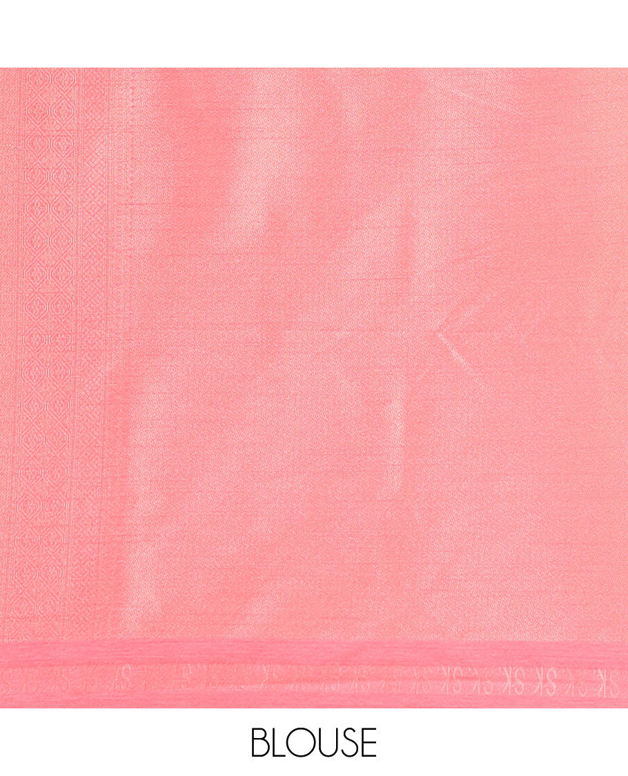 Floral pink zari brocade weaving design banaras soft silk saree with jacquard border & rich weaving pallu along with brocade blouse