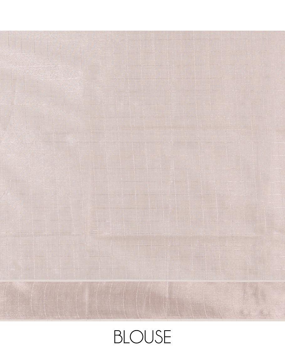 Off-White Kerala Saree, Sparsely Woven Zari Checks on Its Body, Subtly Sparkled Zari Bavanji Border, Pallu of Zari Checks, and Paired with a Matching Blouse