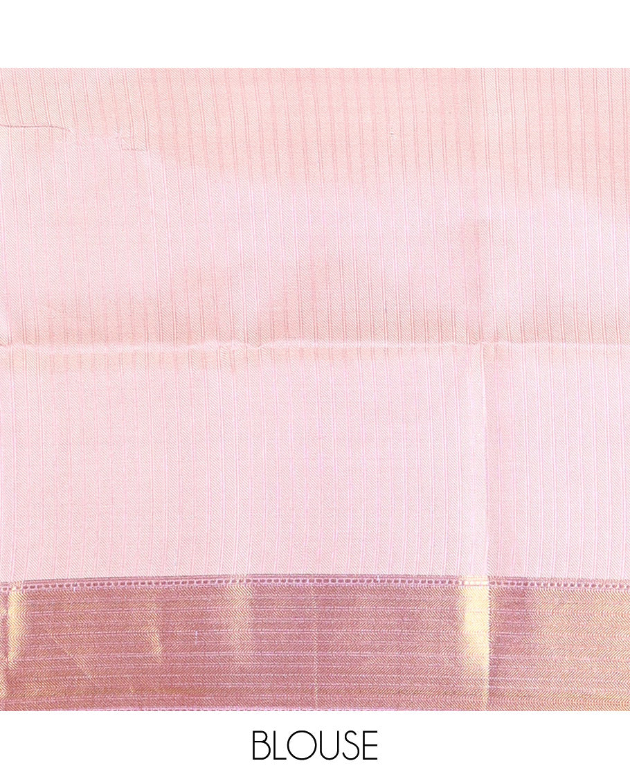 Lavender Tissue Saree, Gleamed Up with Leaf Jacquard Design, Zari Traditional Border, a Self-Pallu, and a Matching Blouse