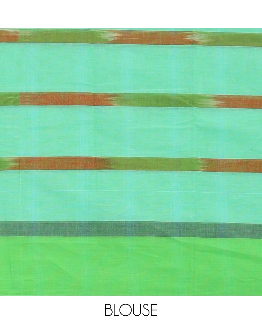 Light blue striped chirla cottton saree with contrast border & checked pallu