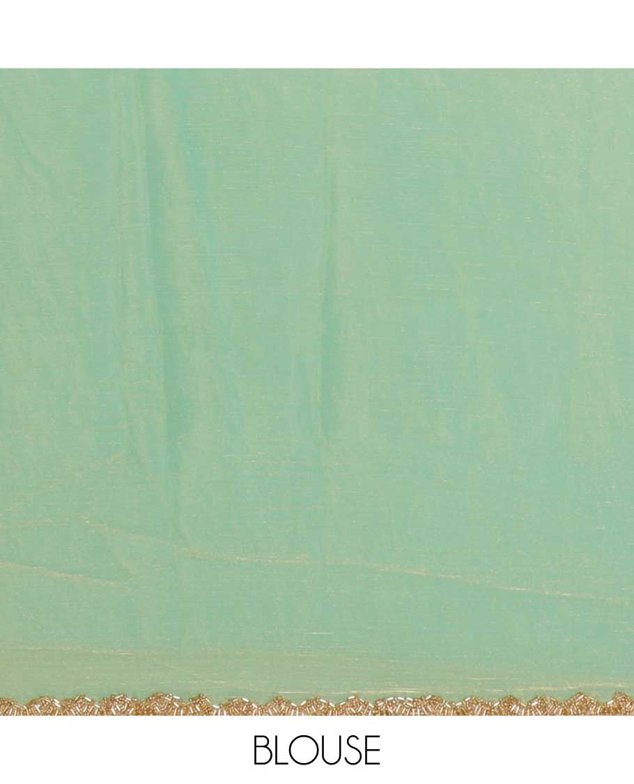 Pista green fendy chiffon saree with hand work border & self pallu along with hand work blouse
