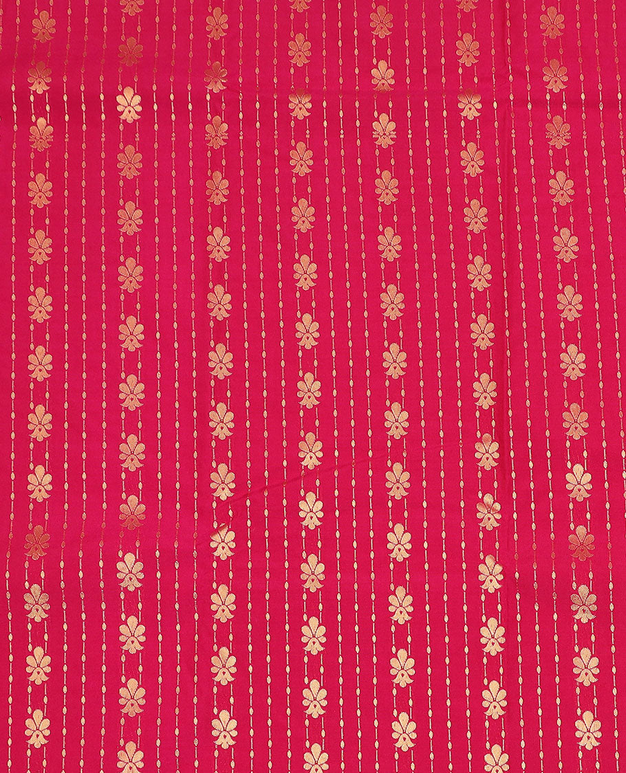 Apple Red art silk pavadai material set, zari design woven pavadai, contrast blouse & traditional zari border