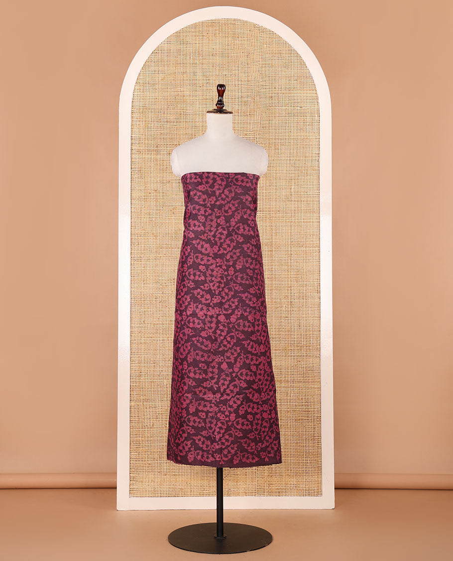 Onion pink chudidhar material, leaf batik-print bhagalpuri cotton top,contrast batik-print bottom & dual-color printed mul-mul dupatta