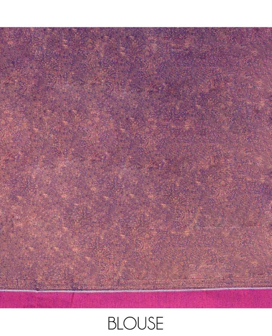 Royal Blue Khadi Tissue Saree, Adorned with Leaf Buttas All Over Its Body, Highlighted by Geometric Patterned Border, Pallu Depicts Geometric Prints, and Paired with a Matching Blouse