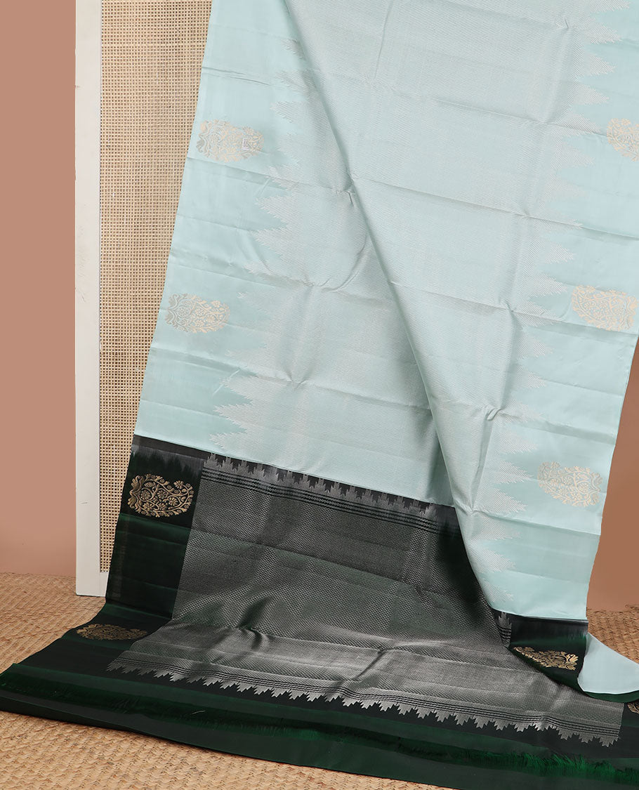 Powder blue mayuri soft silk saree with self motifs border & checked design pallu