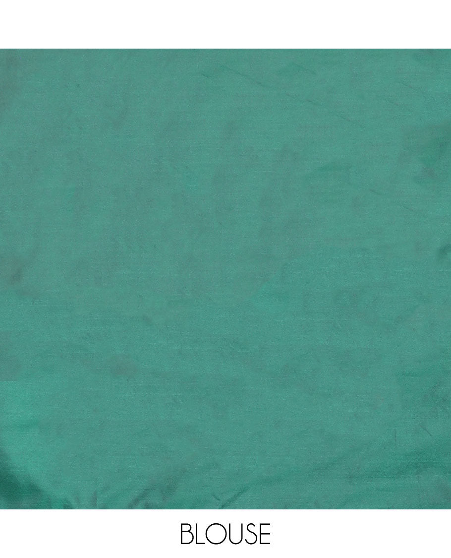 Grey with bottle green all-over zari jaal weaving luxury soft silk saree with contrast korvai border & contrast heavy rich pallu with tussels, contrast plain blouse