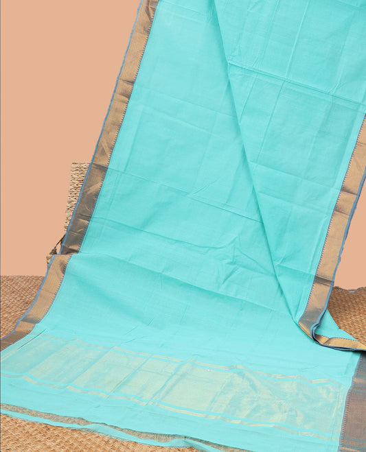 light blue striped mangalagiri cotton saree with contrast striped, temple border & striped pallu