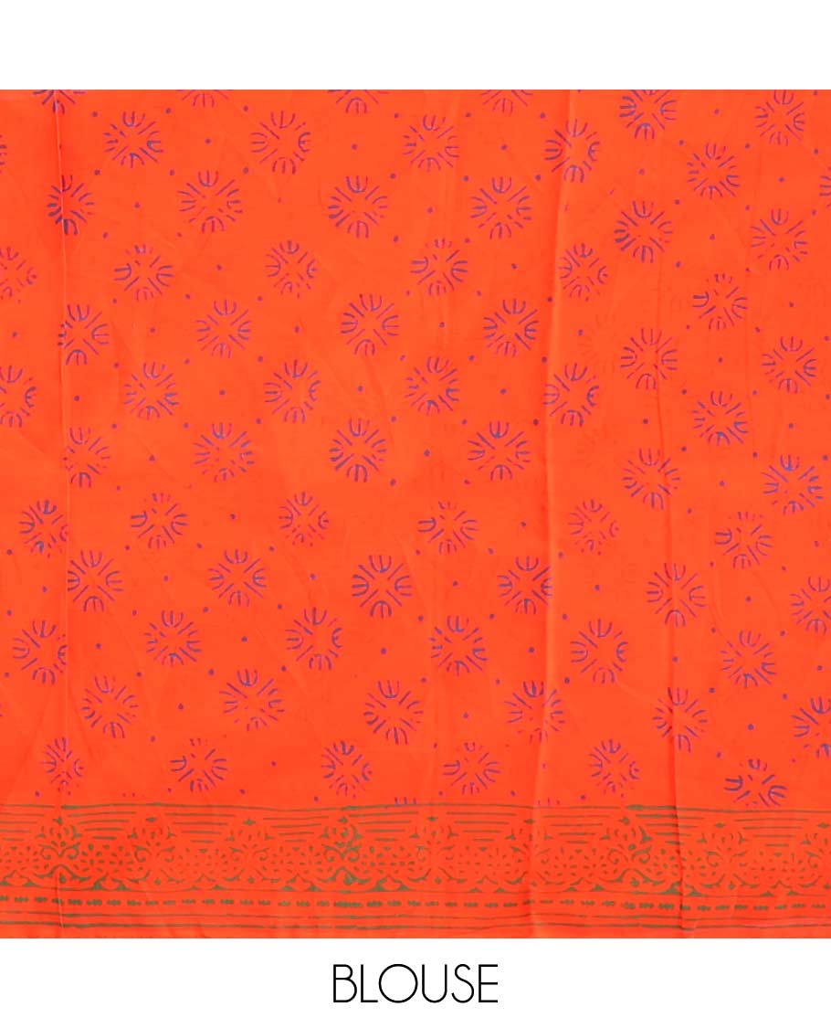 Orange geometric, floral design mul jul cotton saree with self floral design border & floral design pallu