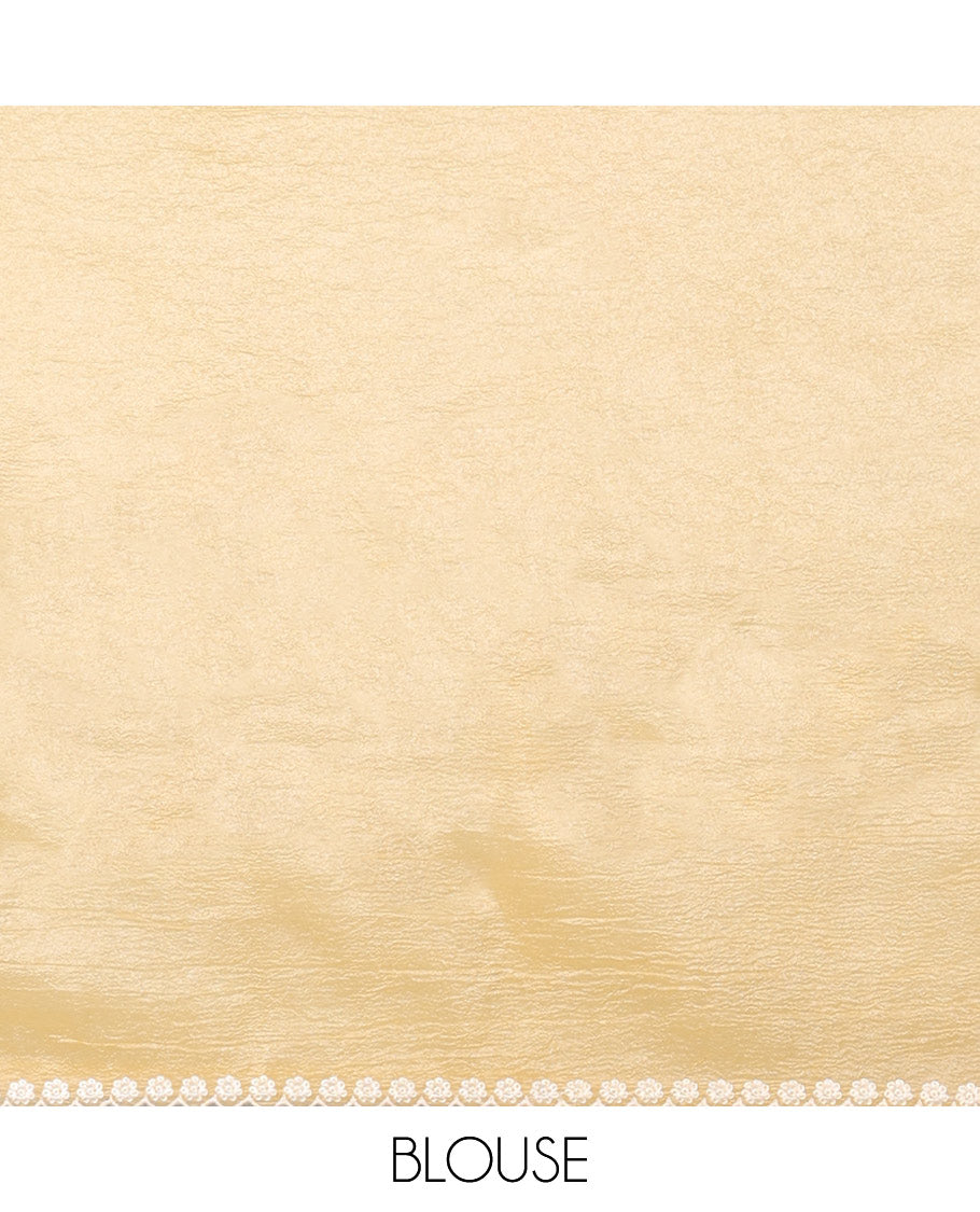 Pink Crushed Tissue saree with scallop motif border and intricate motif embroidery pallu