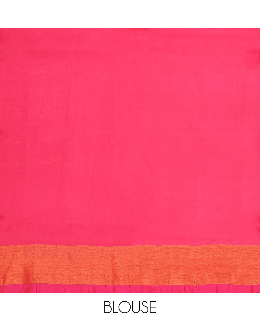 Green floral motifs semi-uppada saree, contrast zari border & zari checked, motifs design pallu