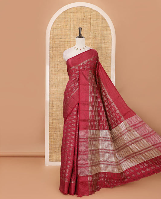 Wine zari & resham thread arrow design woven art silk saree, zari design satin embossed border & matching blouse