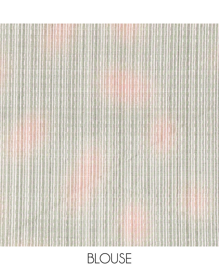 Light brown sparkling dots and batik printed semi-tussar saree, contrast batik printed floral vine border, printed pallu, and a contrast printed blouse