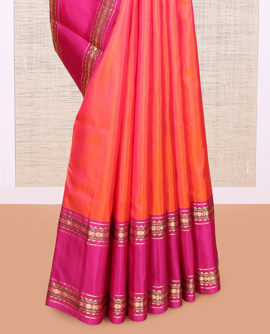 Orange Plain Kanchipuram Silk Saree