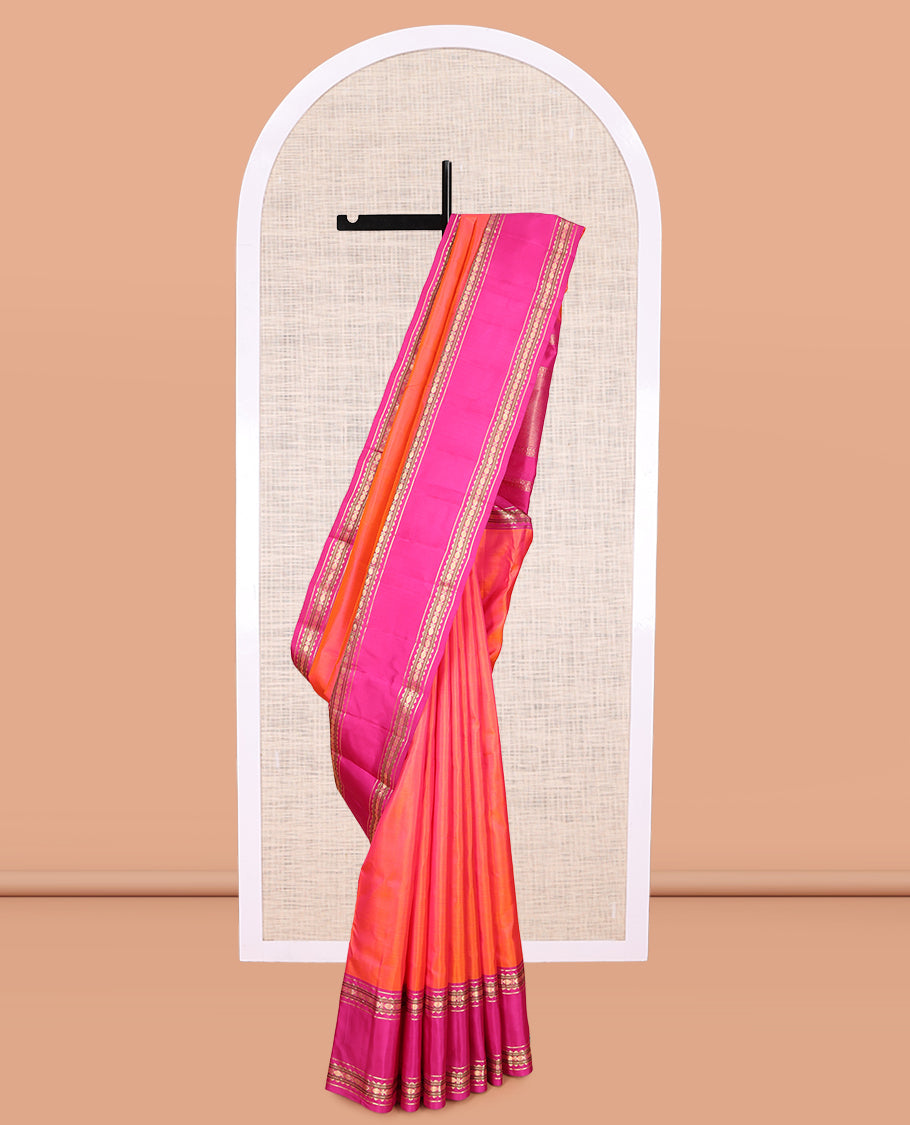 Orange Plain Kanchipuram Silk Saree