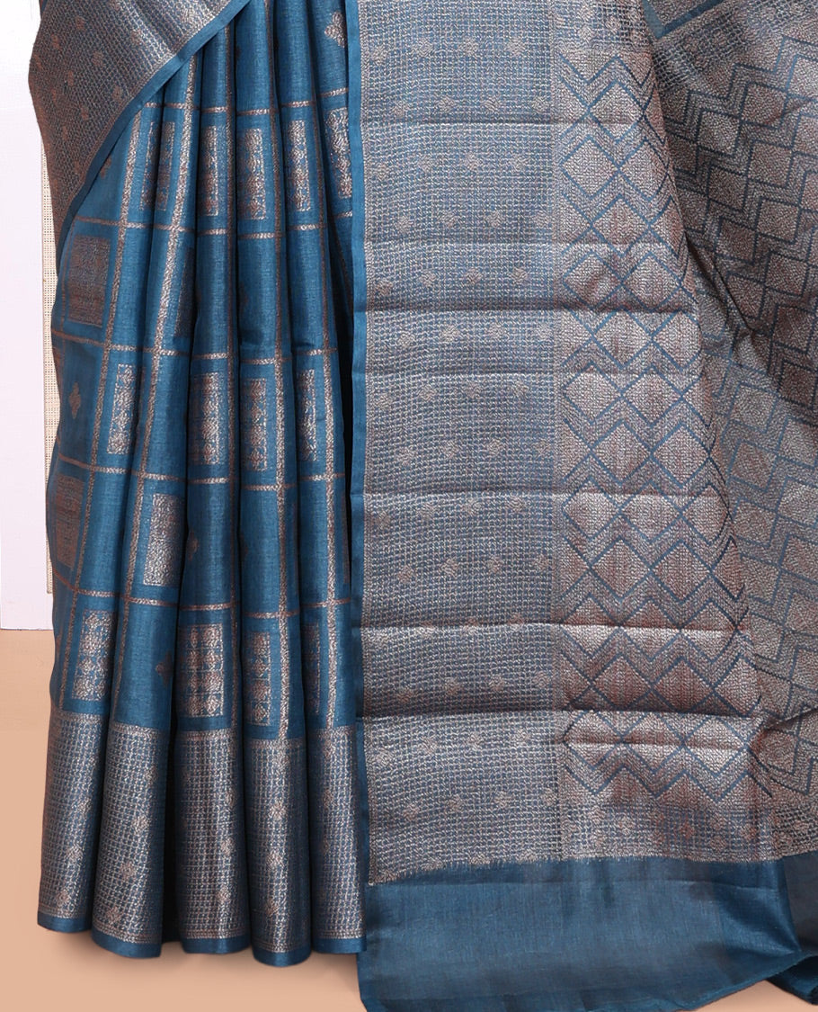 Blue Tussar Silk Saree