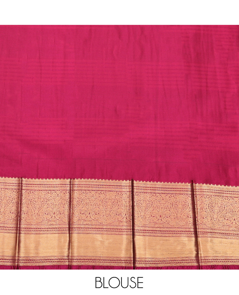 Blue Budget Silk Saree, Embellished with Floral Butta Enclosed Checks, Complemented by a Contrast Traditional Zari Border, Grand Jaal Pallu, and a Contrast Blouse
