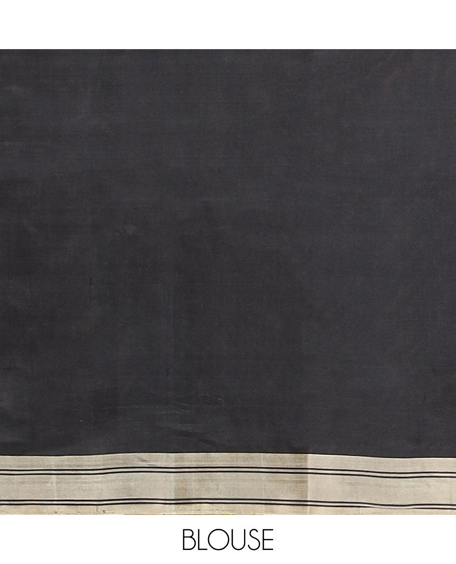 Black all-over geometric design mayuri soft silk saree with self zari design border