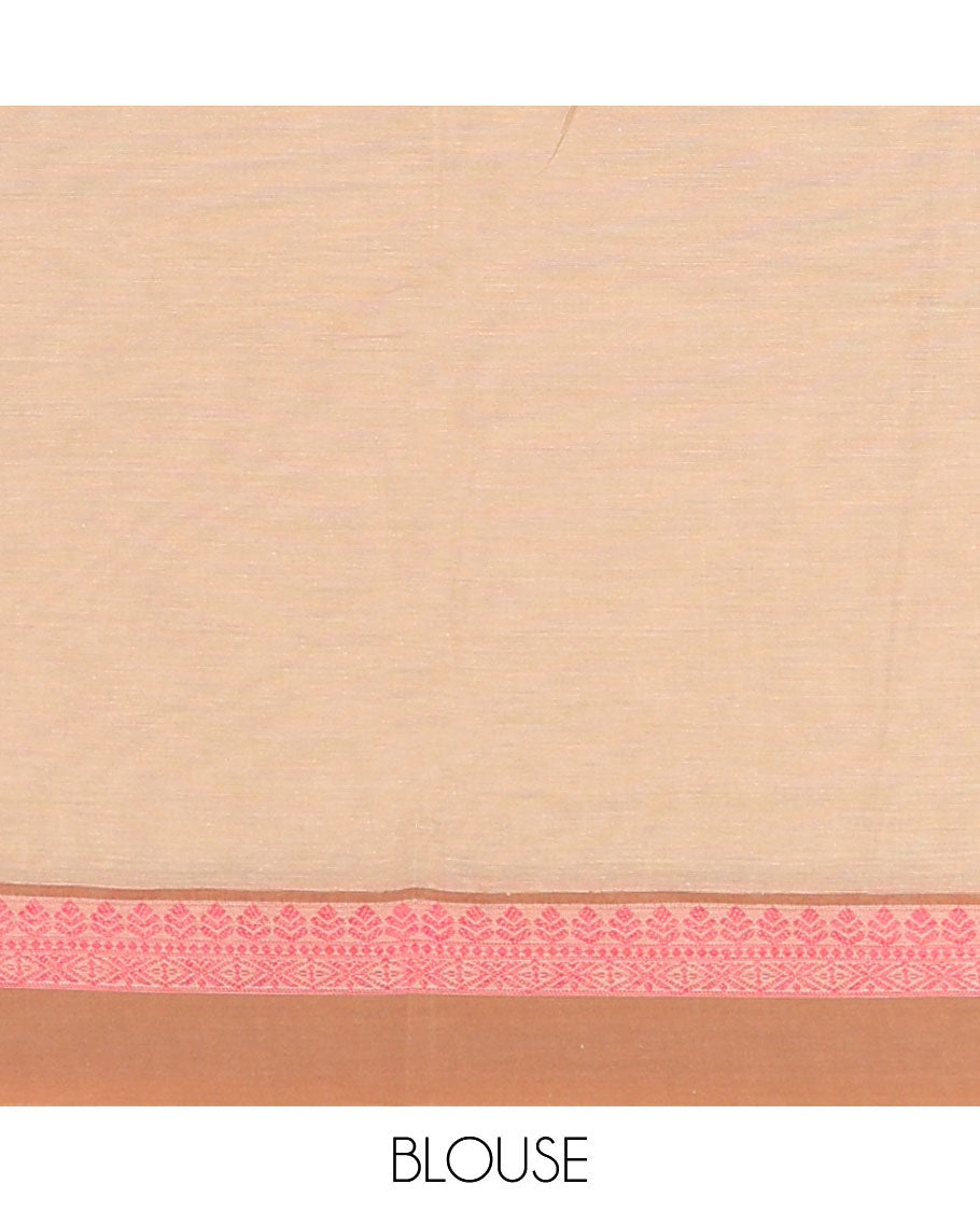 Light brown all-over floral design coimbatore cotton saree with contrast floral design border