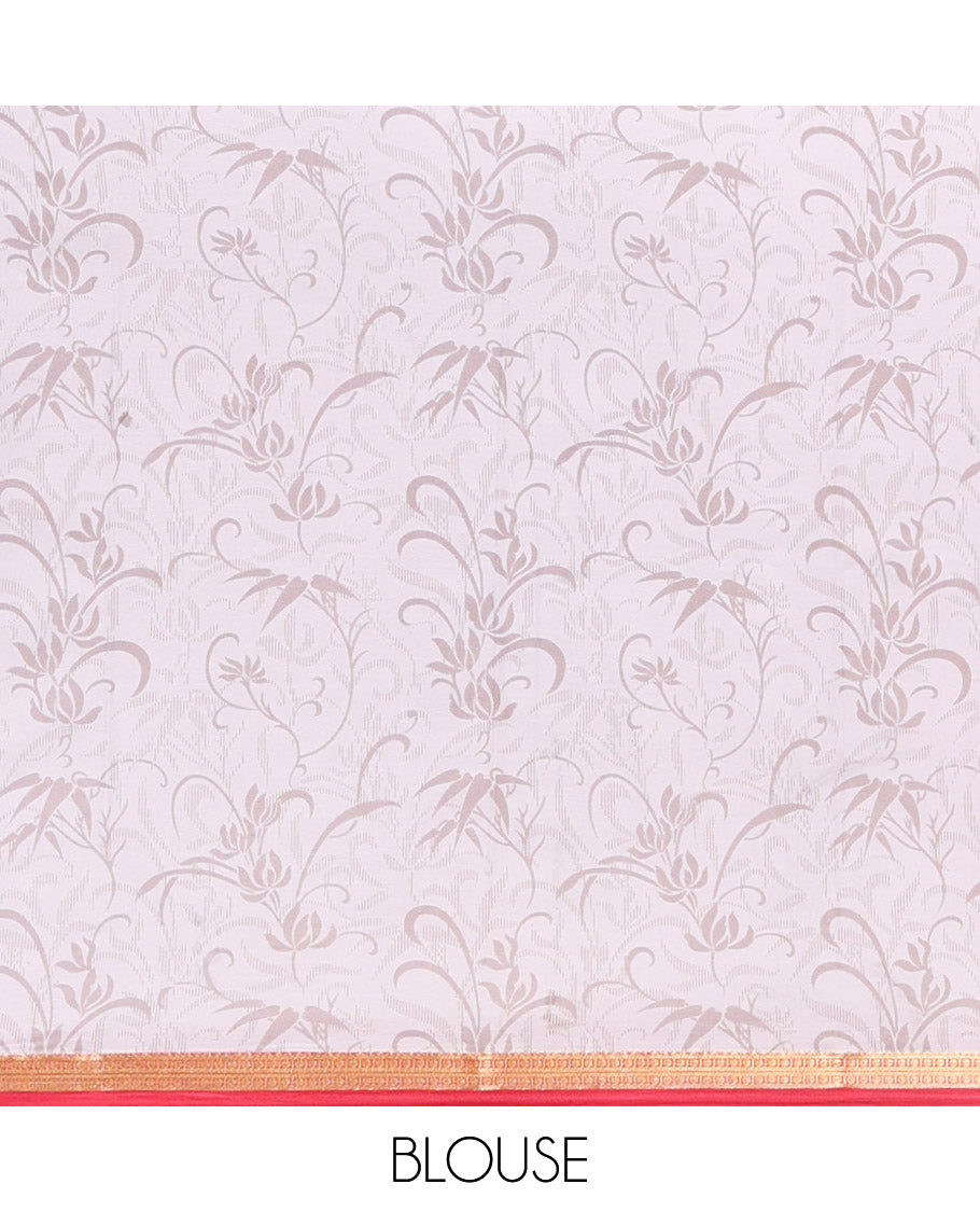 Off-White Base Printed Silk Saree, Bedecked with Floral Vine Print, a Contrast Zari Border, Floral Printed Pallu, and a Contrast Blouse