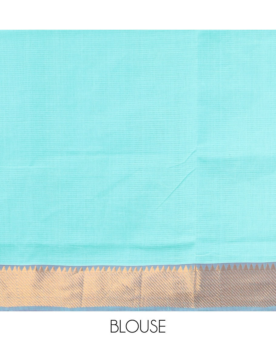 light blue striped mangalagiri cotton saree with contrast striped, temple border & striped pallu