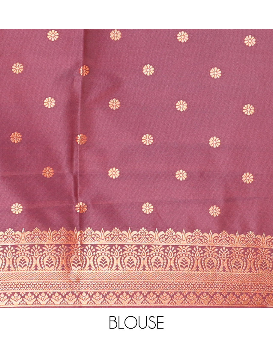 Red zari buttas elite soft silk saree, contrast traditional zari border of Pichwai cow design, scallop pallu, and a contrast zari design blouse