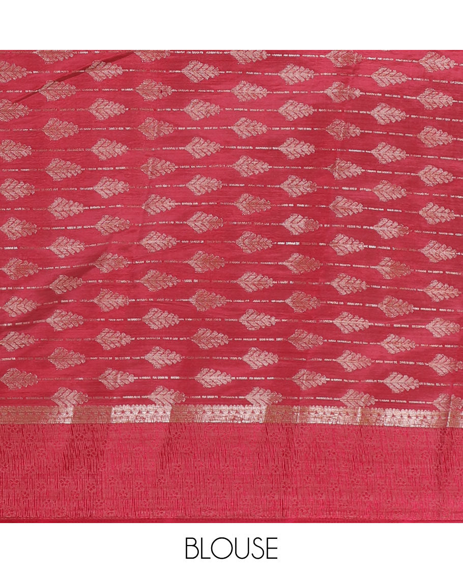 Wine zari & resham thread arrow design woven art silk saree, zari design satin embossed border & matching blouse