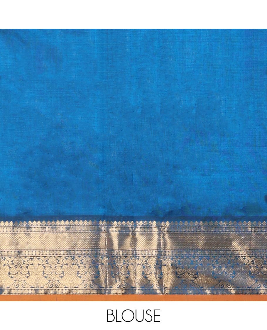 Blue motifs cotton silk saree with contrast zari design border & intricate zari design pallu