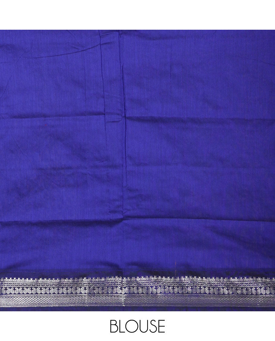 Onion pink full-plain Kalyani cotton saree, contrast traditional zari design border, zari design steeped pallu & contrast plain blouse