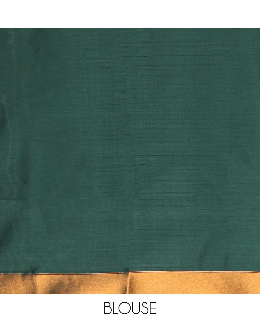 Yellow with green zari pochampalli weaving design mulberry silk saree with bawanchi, ikkat weaving border & rich pochampalli weaving pallu along with plain blouse