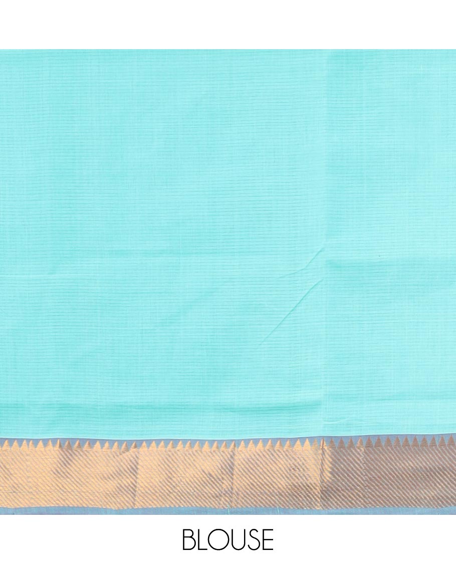 light blue striped mangalagiri cotton saree with contrast striped, temple border & striped pallu