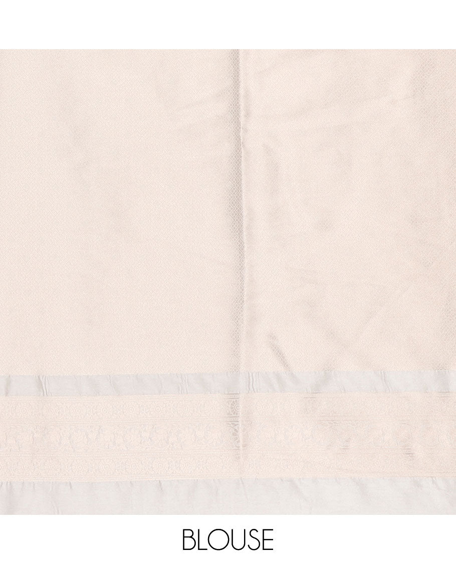Off white digital woven softy saree with self border & rich pallu along with plain blouse