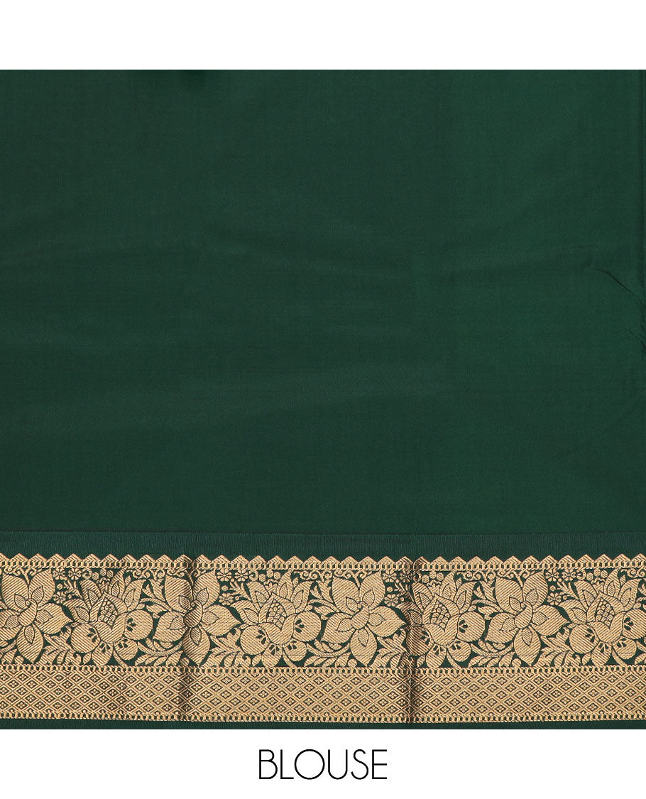 Apple Red art silk pavadai material set, zari design woven pavadai, contrast blouse & traditional zari border