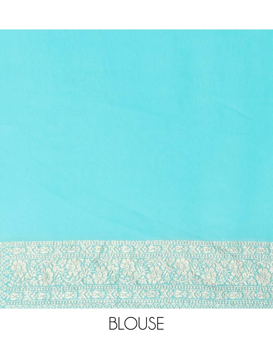 Blue rangkat-style jacquard design banaras georgette saree with zari border & intricate floral design pallu