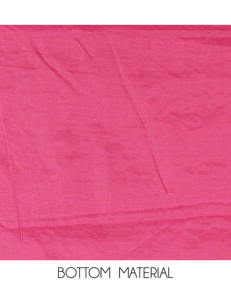 Pink churidar material set, floral print with thread outlined organza top, plain santoon bottom, and floral vine sequins embroidered organza dupatta