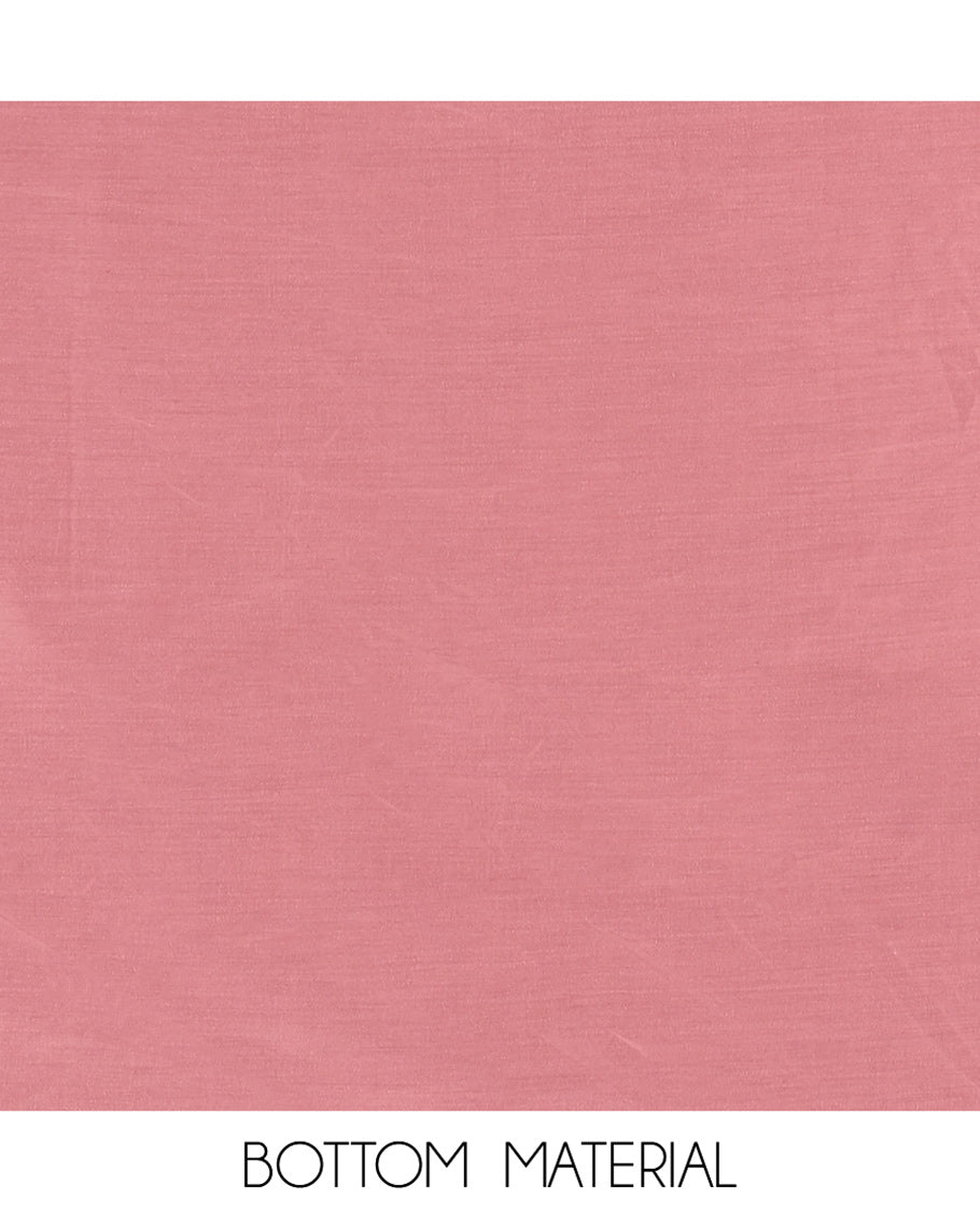 Pink Material Churidar Set, Artfully Detailed with an Floral Motifs Embroidered on Its Nc Moss Organza Top, Plain Santoon Bottom, and Nc Moss Organza Scallop Dupatta of Floral-Leaf Embroidery