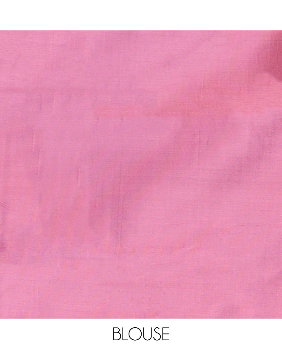 Borderless Sandal Banana Pith Saree, Subtly Sparkled with Stripes All Over Its Body, Complemented by a Contrast Pallu of Stripes, and Paired with a Contrast Blouse