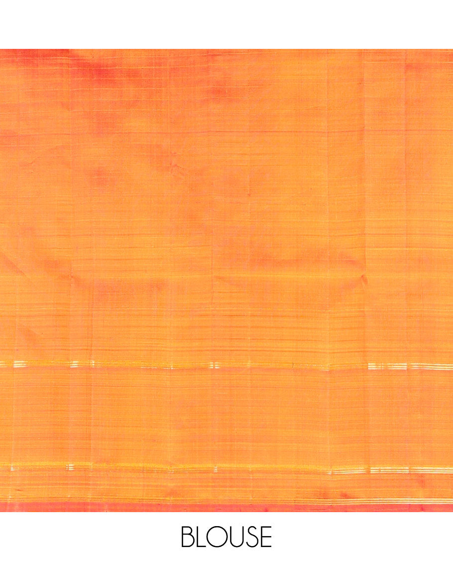 Orange checked, buttas kancheepuram silk saree with contrast floral zari design border & floral design pallu