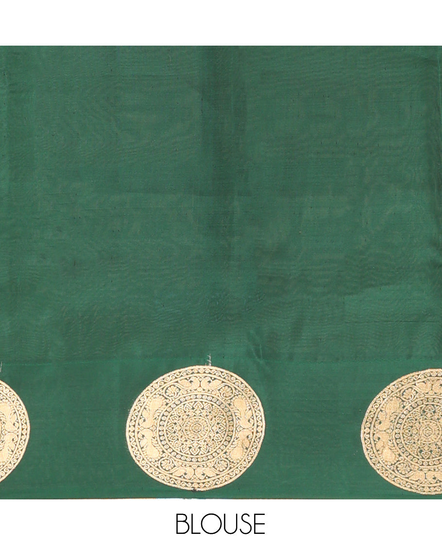 Green Checked Vasundhara Lite Silkmix Saree, a Chakram Motif Border, Jaal Pallu, Matching Blouse