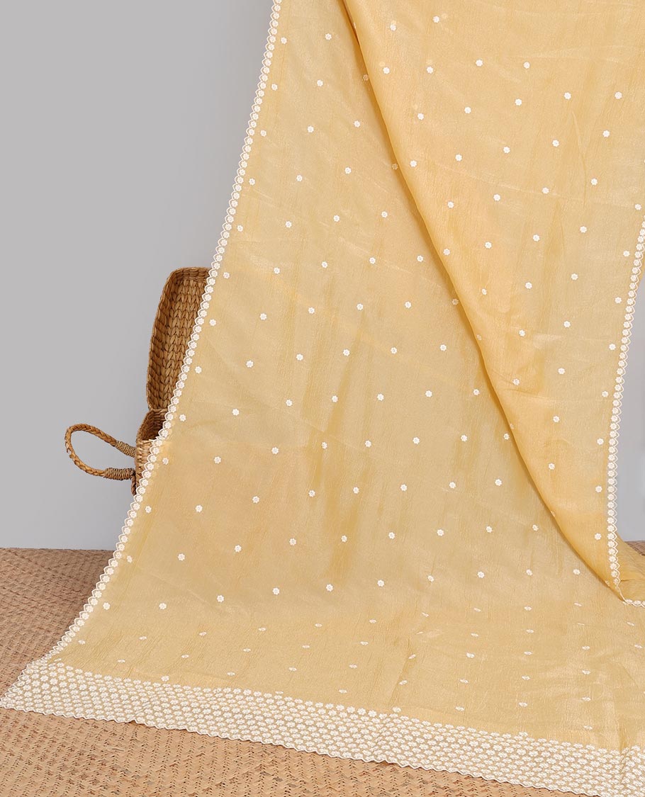 Pink Crushed Tissue saree with scallop motif border and intricate motif embroidery pallu