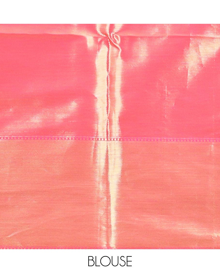 Copper color copper with pink zari tissue saree with light pink contrast border & pink copper brocade blouse
