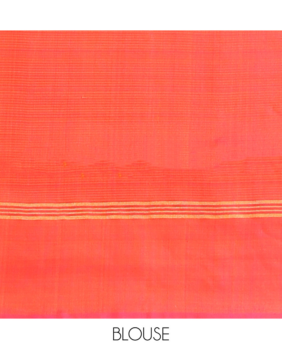 Green soft silk saree with buttas, contrast striped border & pallu of intricate designs