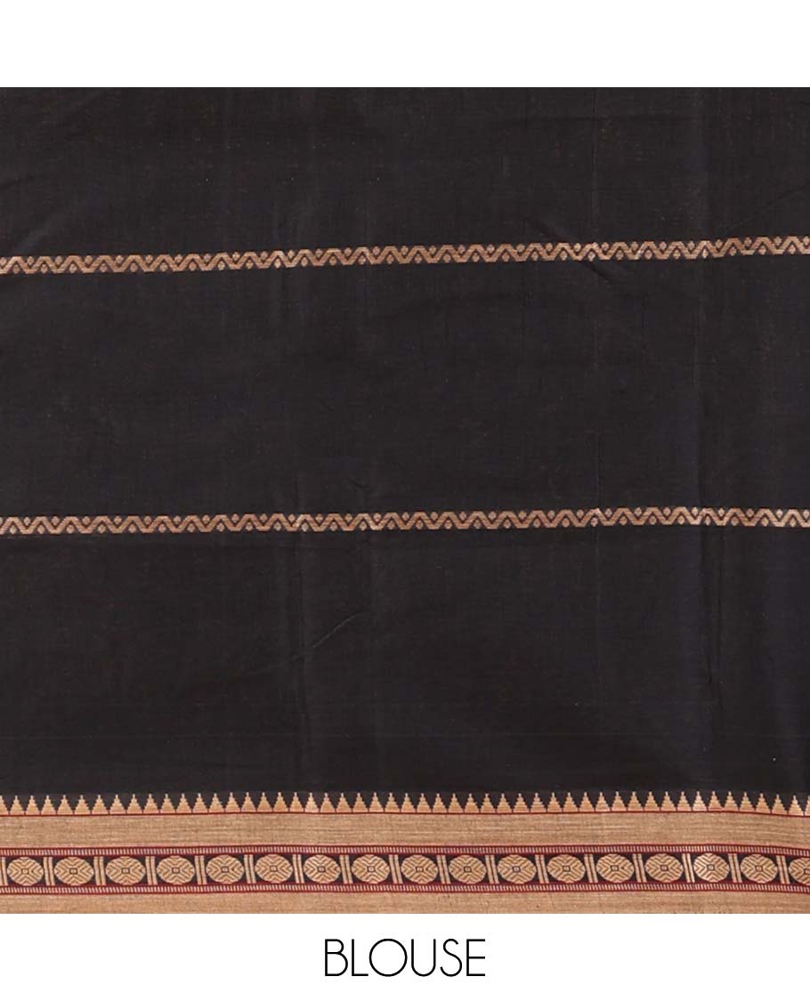 Black striped Narayanapet cotton saree, traditional motifs border & striped pallu