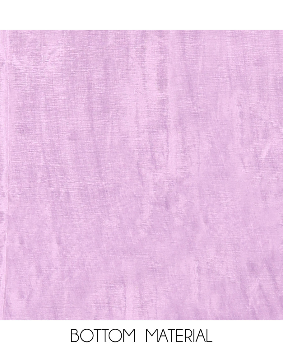 Lavender Vichitra Silk Material Chudidar Set, Accentuated with Pom-Pom Necklined Top, a Plain Santoon Bottom, and Paired Scallop Multi-Color Floral Embroidered Organza Dupatta