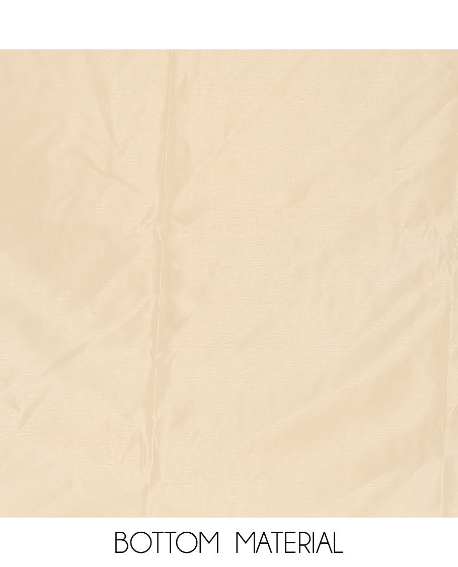 Kerala cream chudidar material, zari floral design woven taffeta silk top, plain santoon bottom & floral zari design dupatta