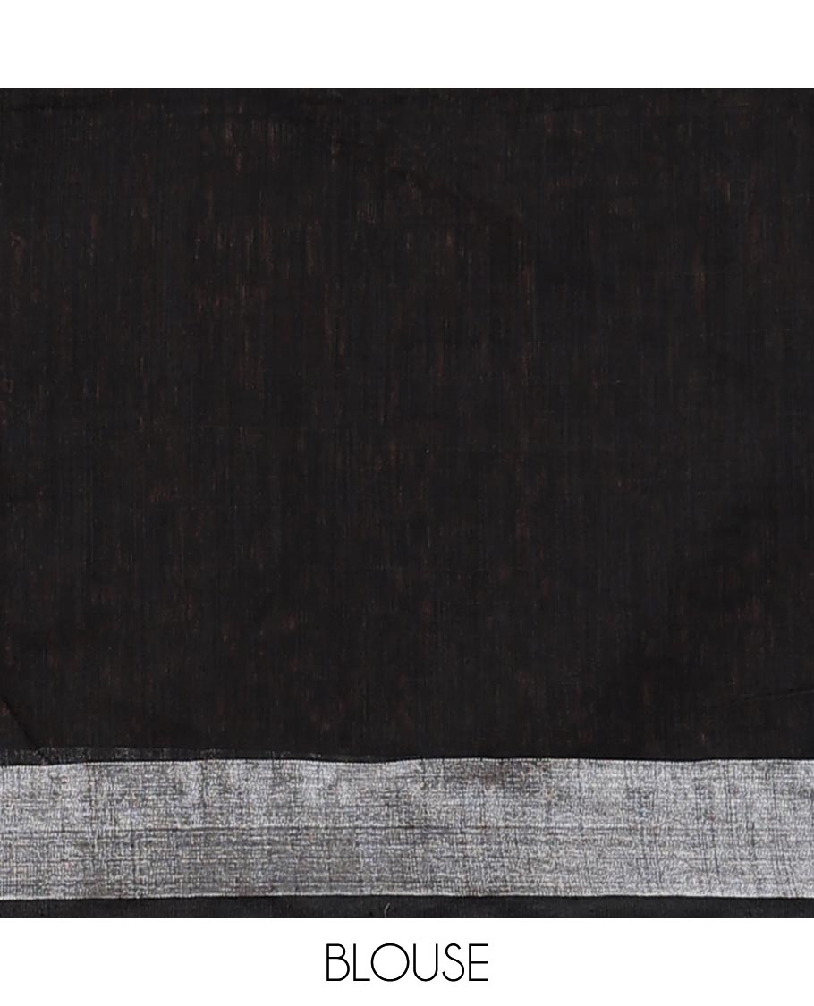 Black linen saree with self-border & striped pallu