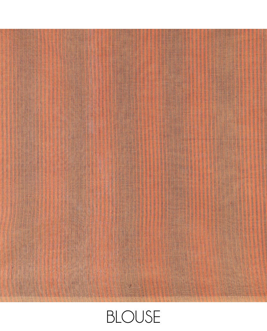 Honey coimbatore cotton saree with contrast thread border & threaded rich pallu along with striped blouse