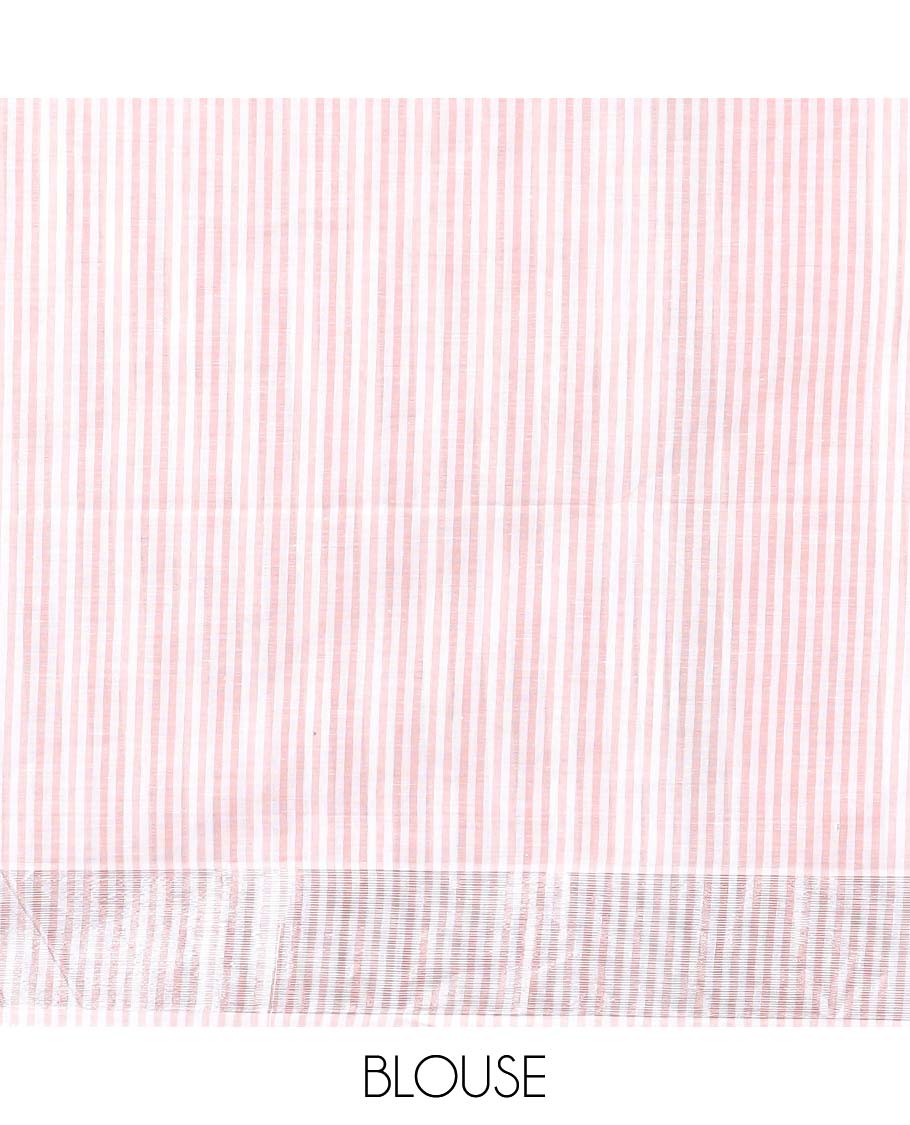 Borderless peach vertical striped jute cotton saree with striped pallu