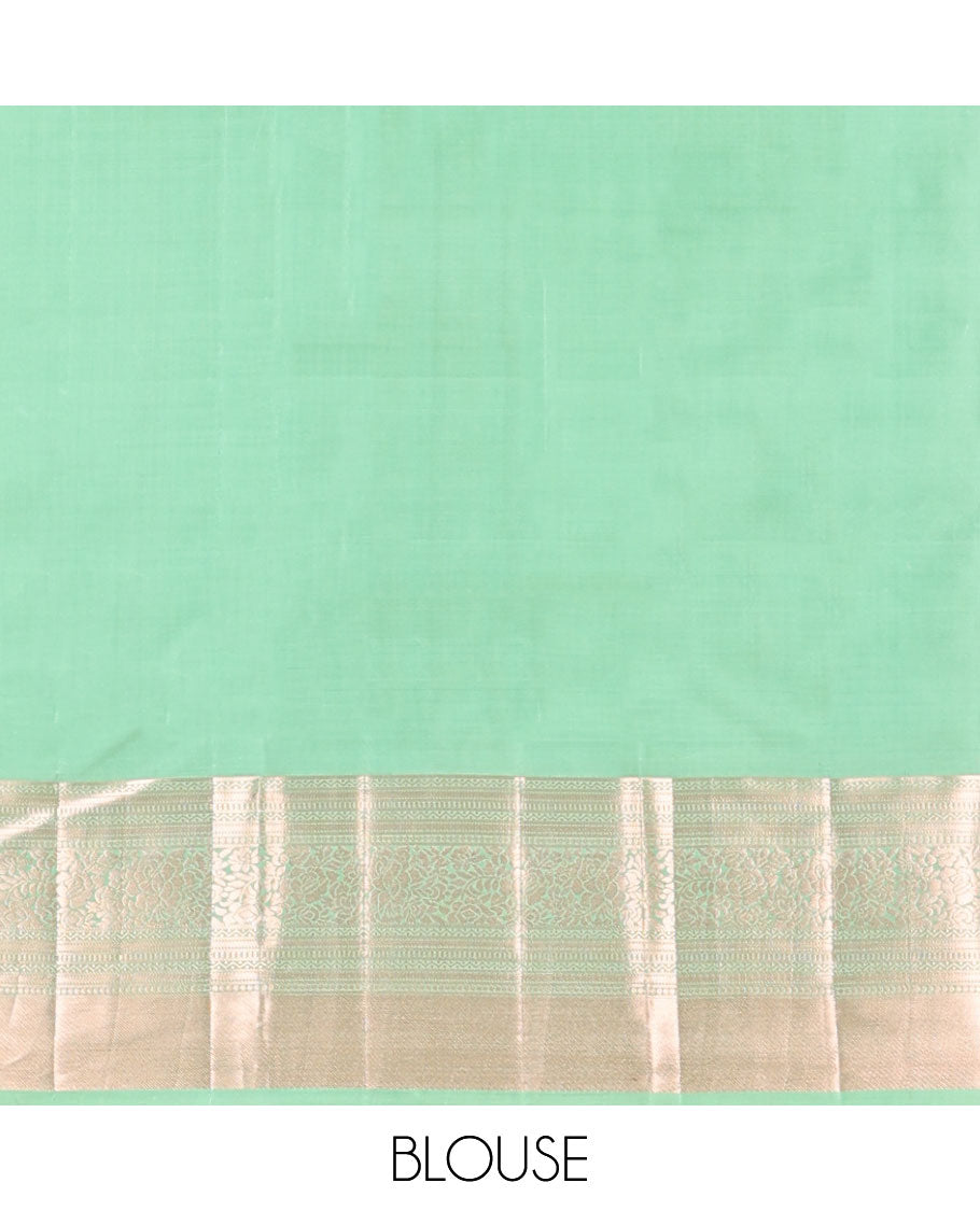Green floral design kancheepuram silk saree with self border of intricate zari design border & floral design pallu