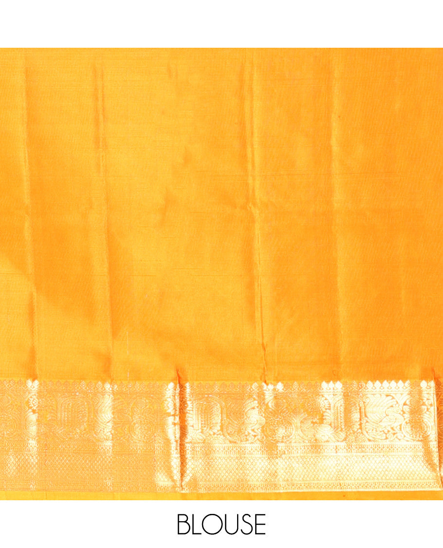 Orange Zari Buttas Venkatagiri Silk Saree, a Traditional Zari Border, Jaal Pallu, a Matching Blouse