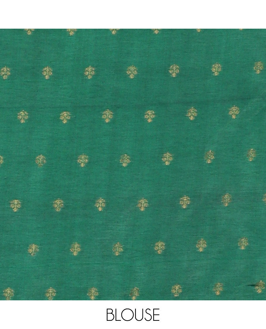 Cream floral design half saree with contrast zari design border, zari design blouse & leaf embroidery scallop border dhavani
